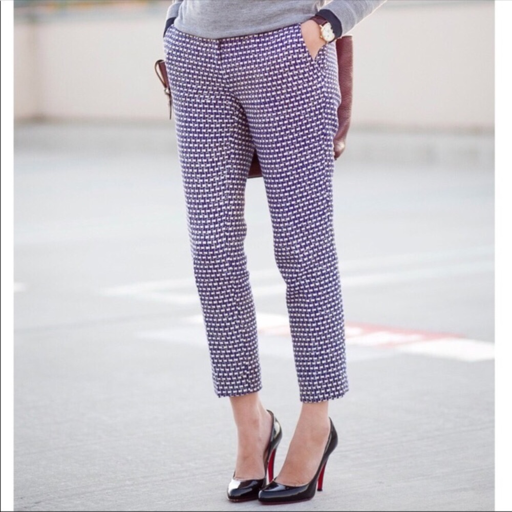 J. Crew | Cafe Capri Navy and White Pants